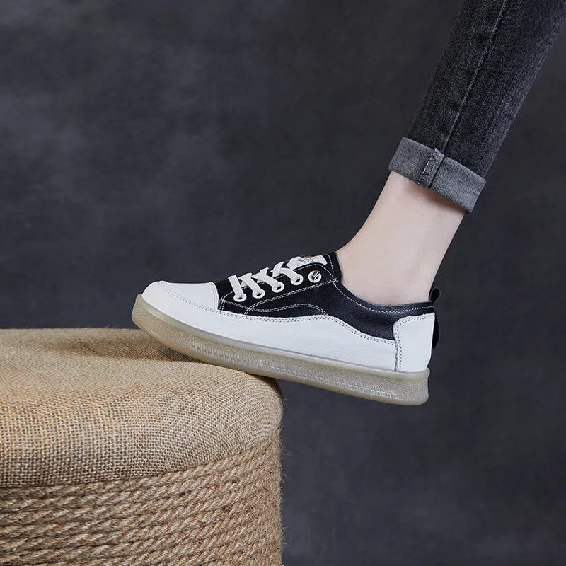 Scarpe casual piatte in pelle patchwork moda donna