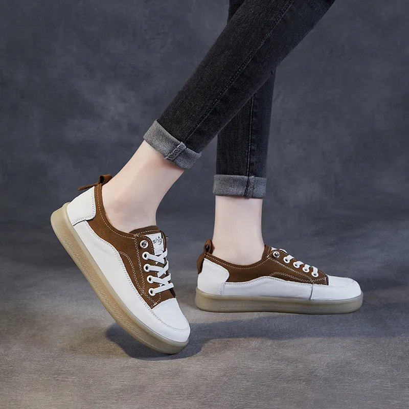 Scarpe casual piatte in pelle patchwork moda donna