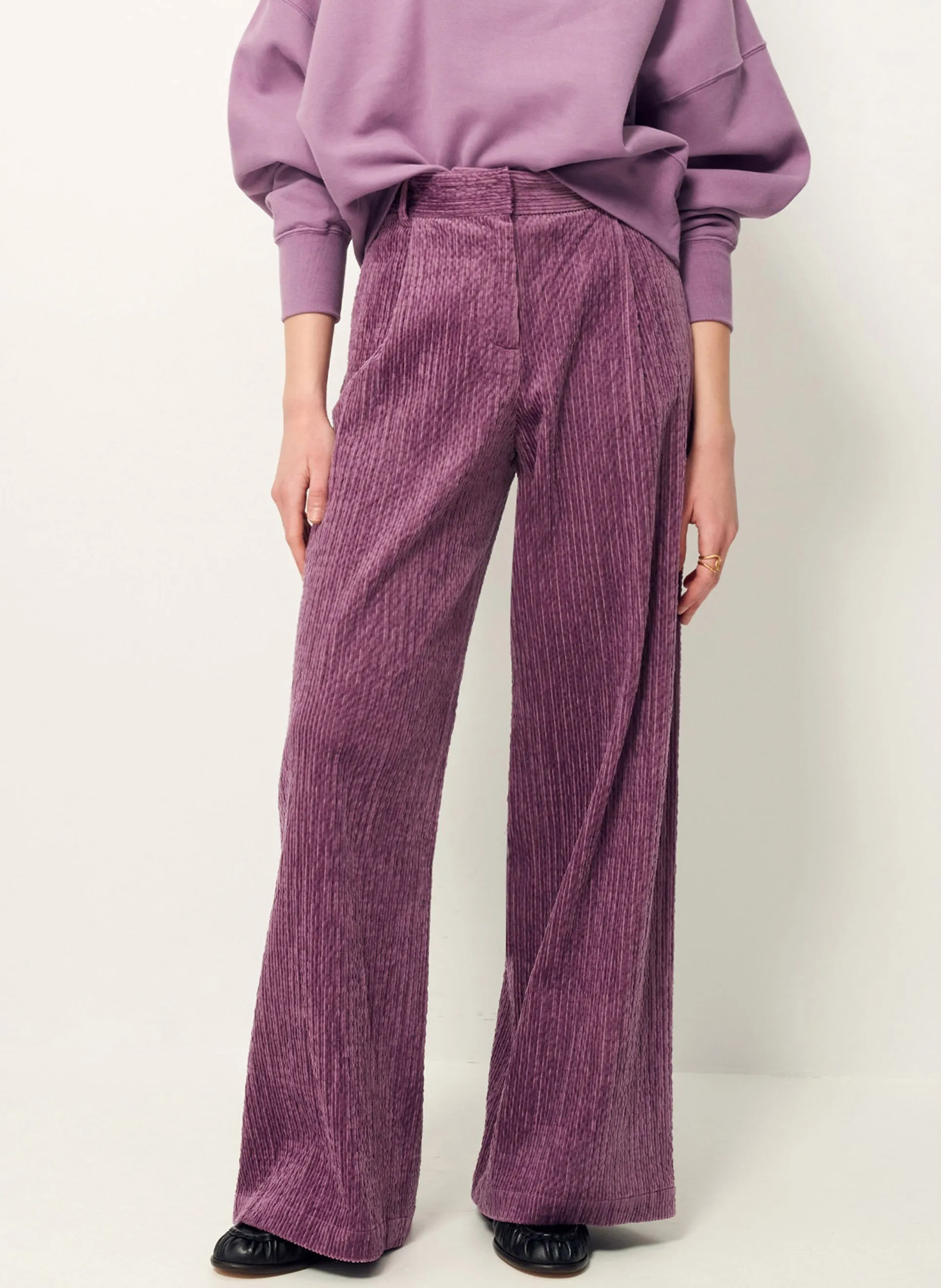  SESSUN   PASEO - Pantalone largo in velluto a coste | Viola