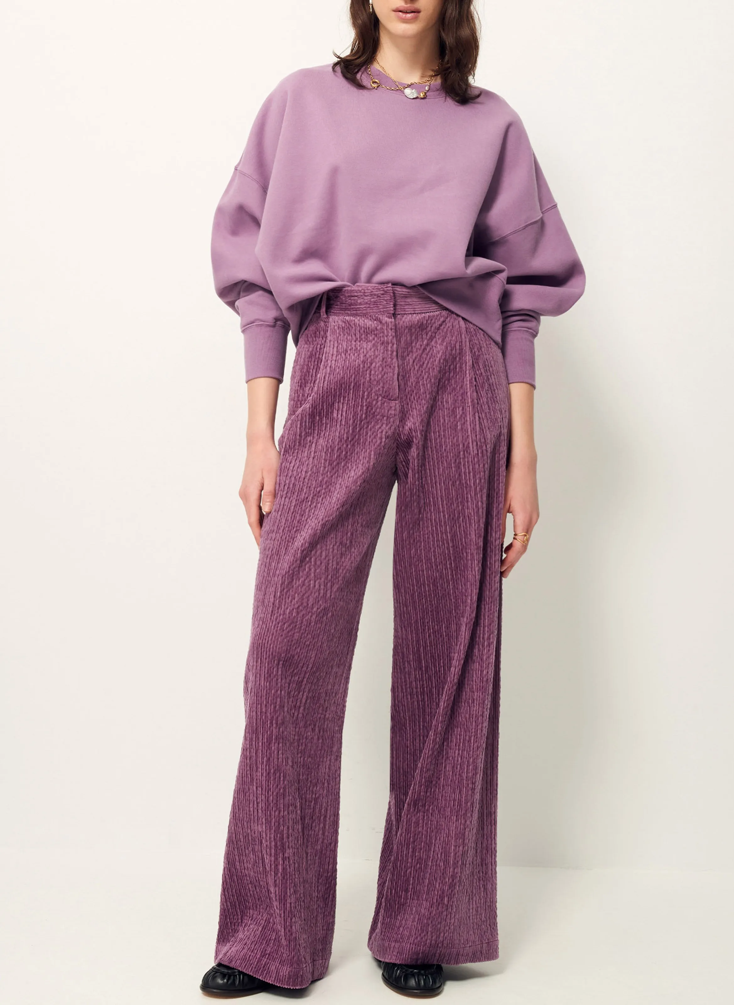  SESSUN   PASEO - Pantalone largo in velluto a coste | Viola