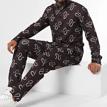 Set camicia nera a maniche lunghe e pantaloni da jogging