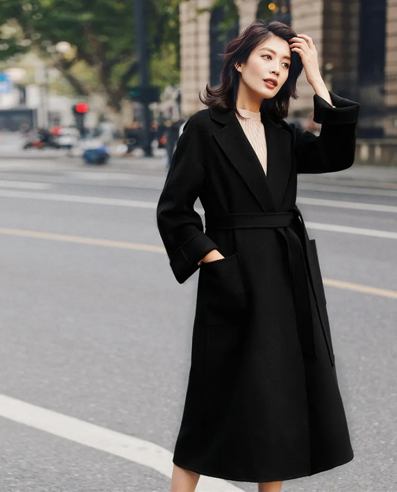 Shenghong 23 Autunno e inverno Nuovo stile M Cappotto di lana con ondulazione dell'acqua a doppia faccia fatto a mano Cappotto d