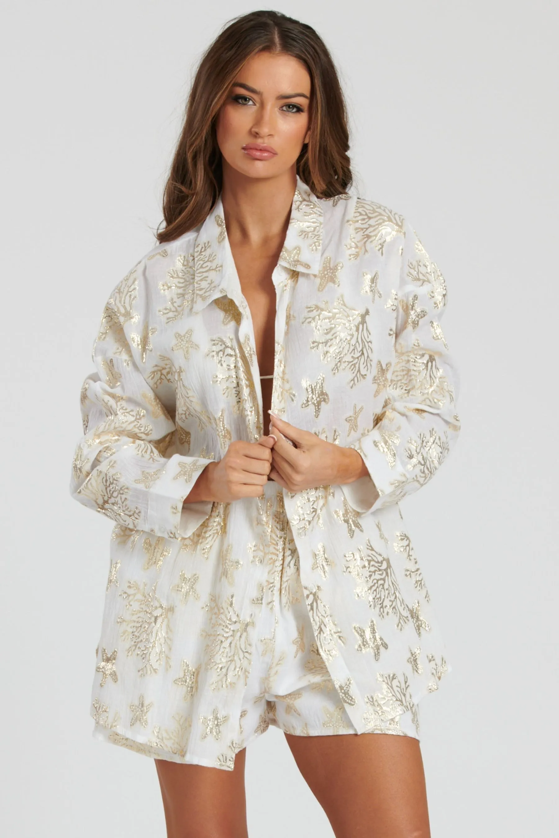 South Beach - Camicia Dettagli metallizzati in jacquard con stella marina