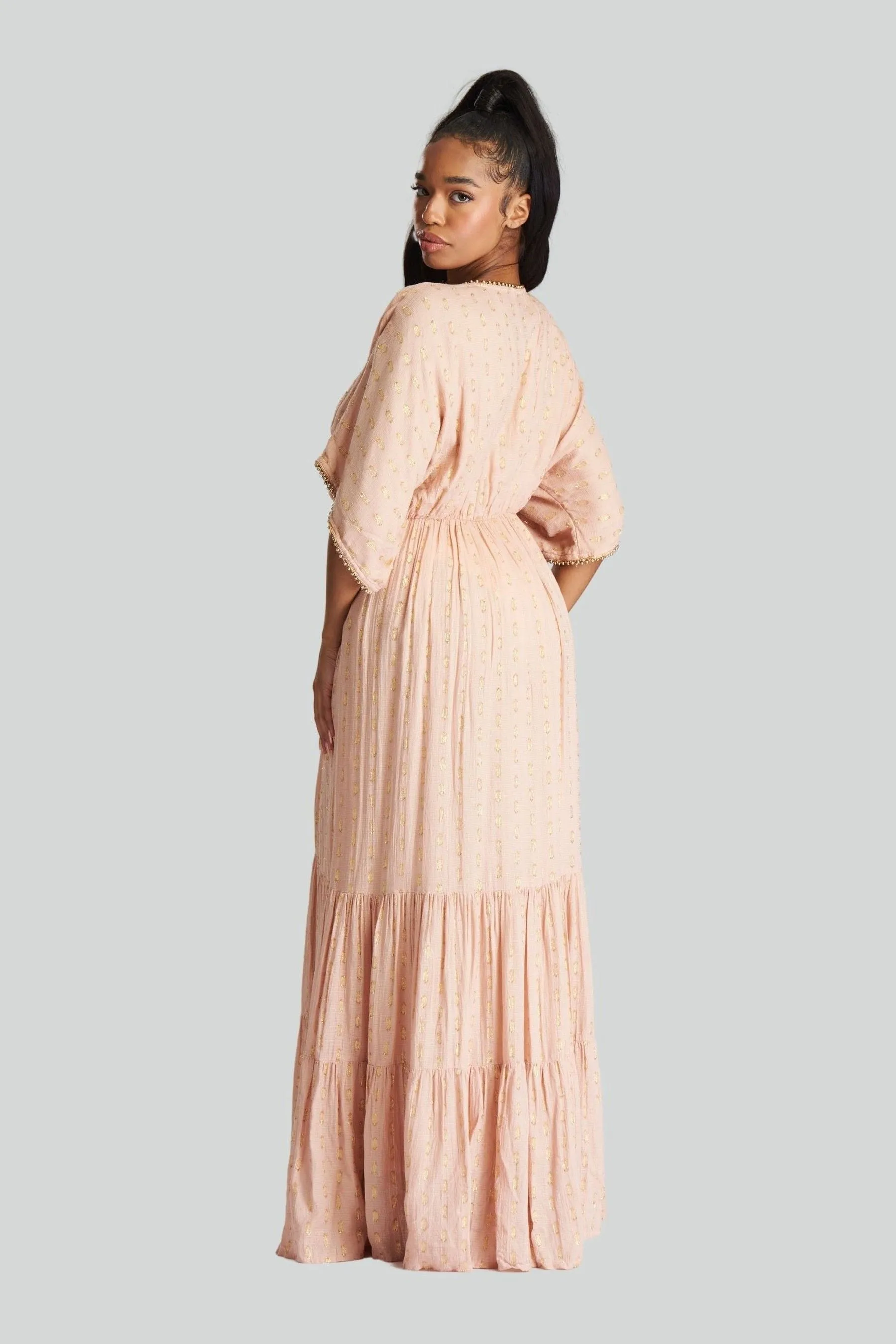 South Beach Dettagli metallizzati - Abito maxi a balze A pois jacquard