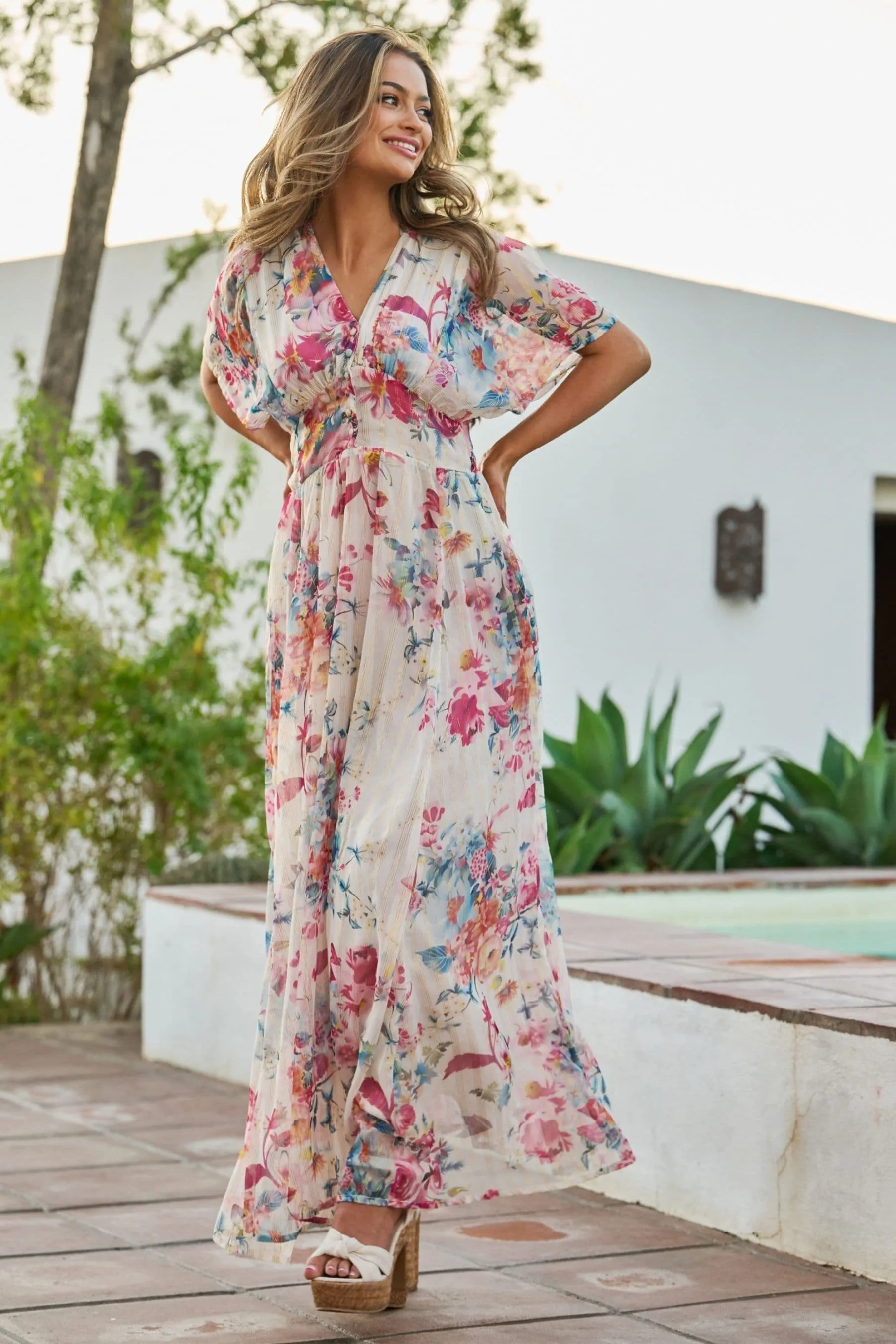 South Beach Dettagli metallizzati - Abito midi in chiffon con bottoni