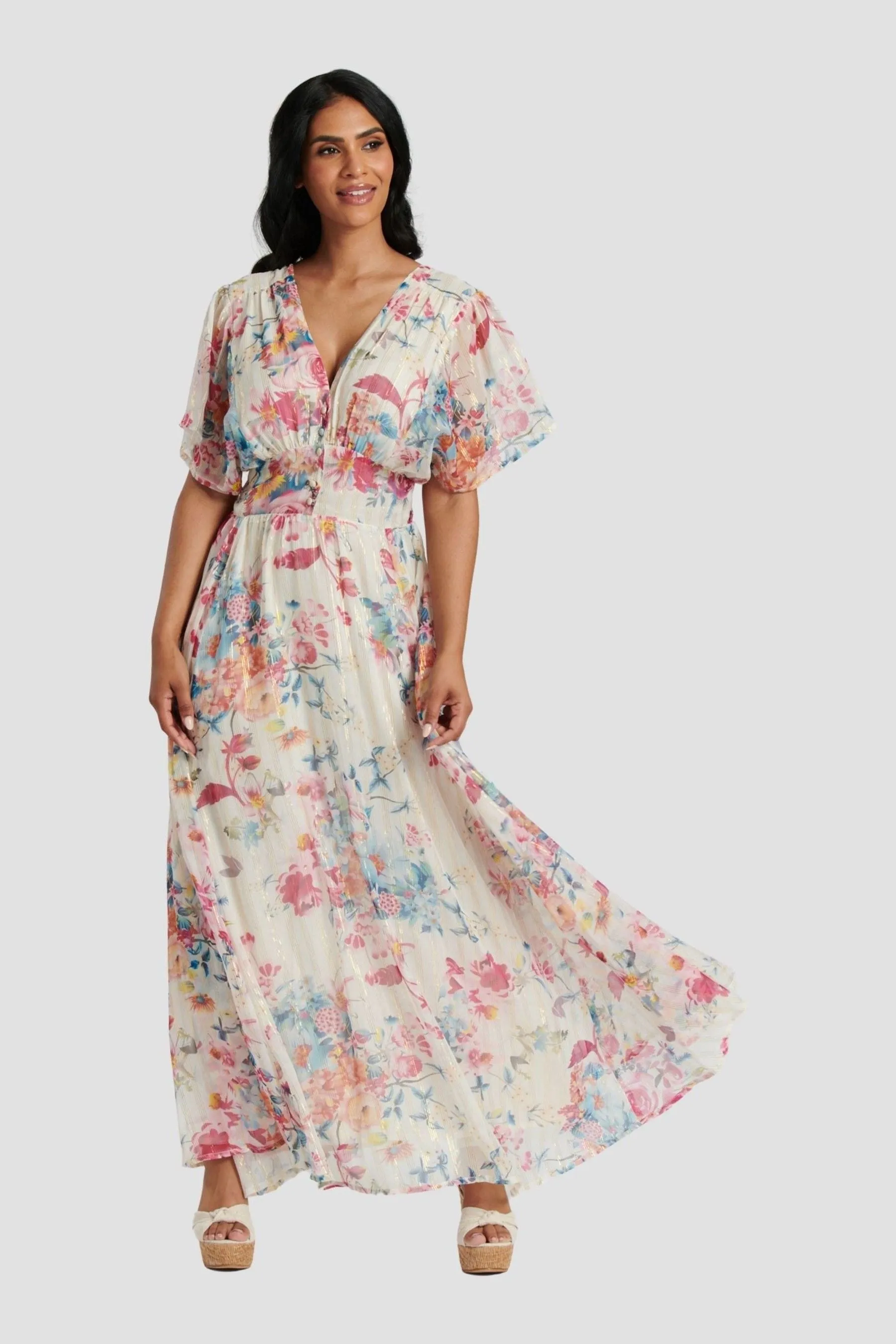 South Beach Dettagli metallizzati - Abito midi in chiffon con bottoni