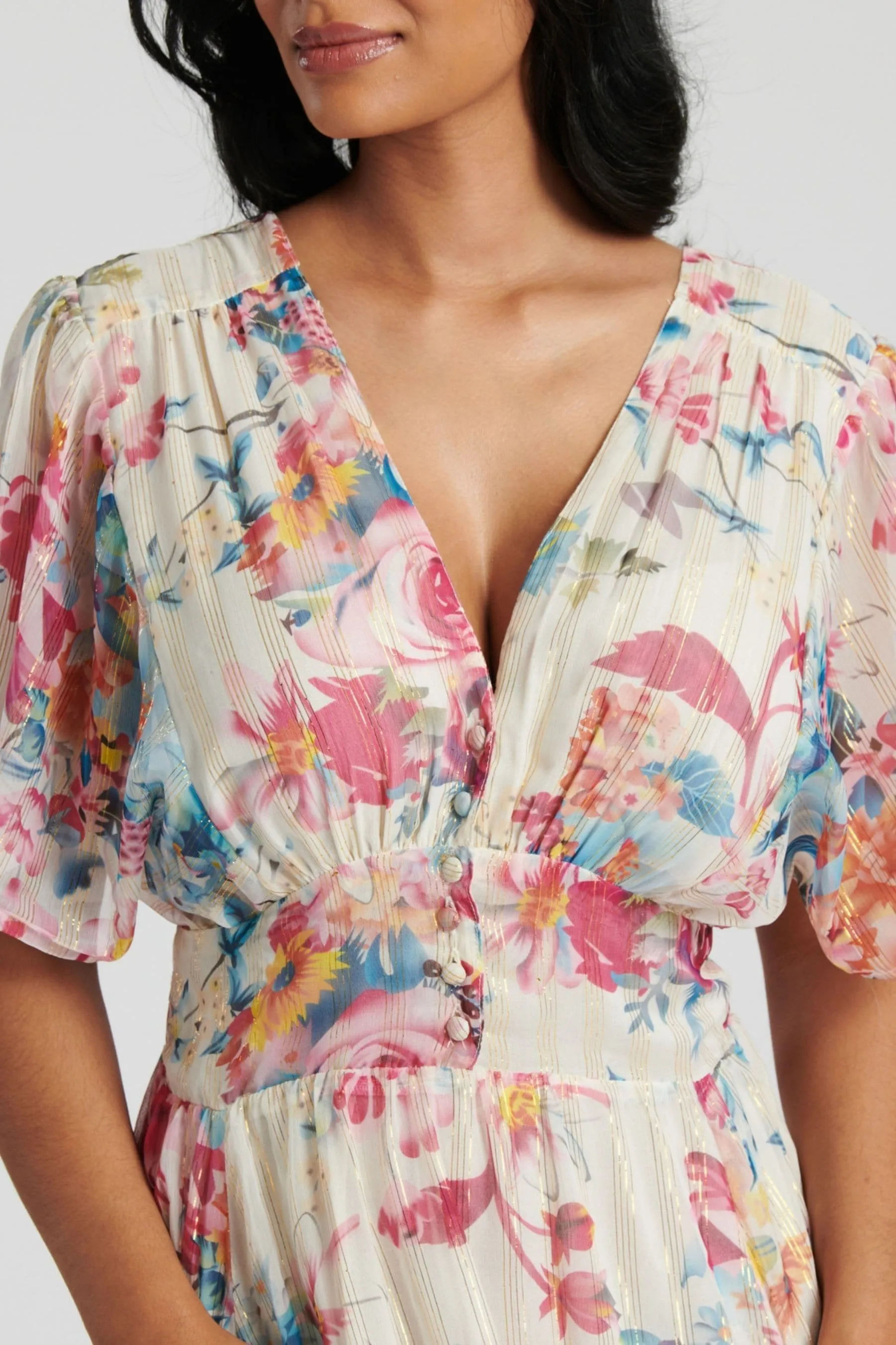 South Beach Dettagli metallizzati - Abito midi in chiffon con bottoni
