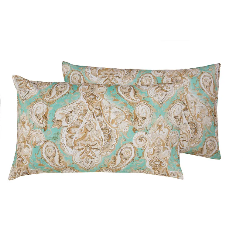 Stile Paisley Coppia di federe bifaccia in cotone Paisley verde/sabbia