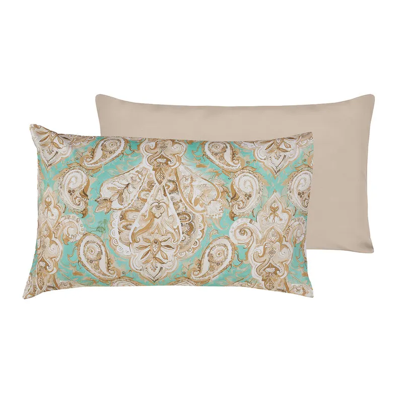 Stile Paisley Coppia di federe bifaccia in cotone Paisley verde/sabbia