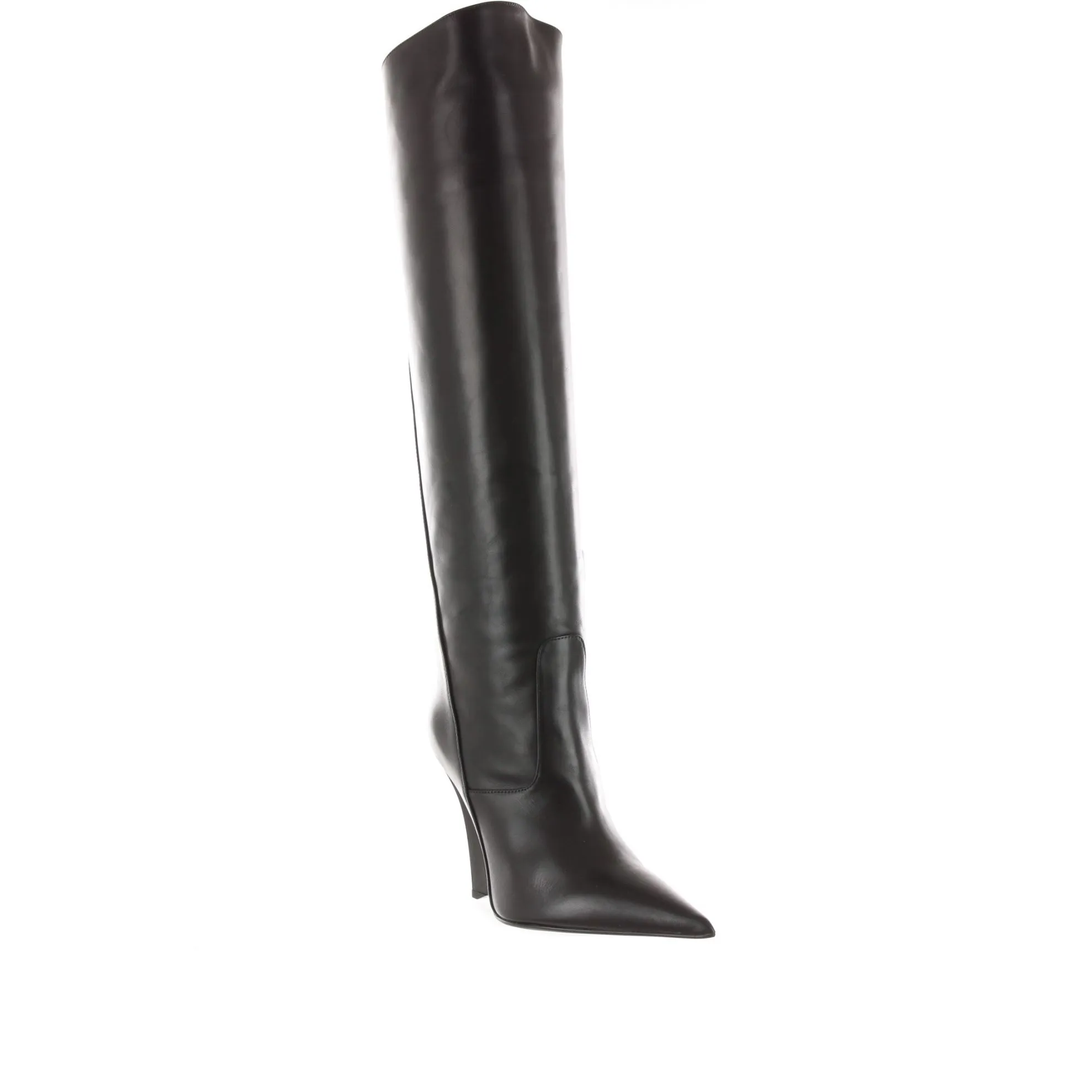 Stivale a punta in pelle con zeppa slim