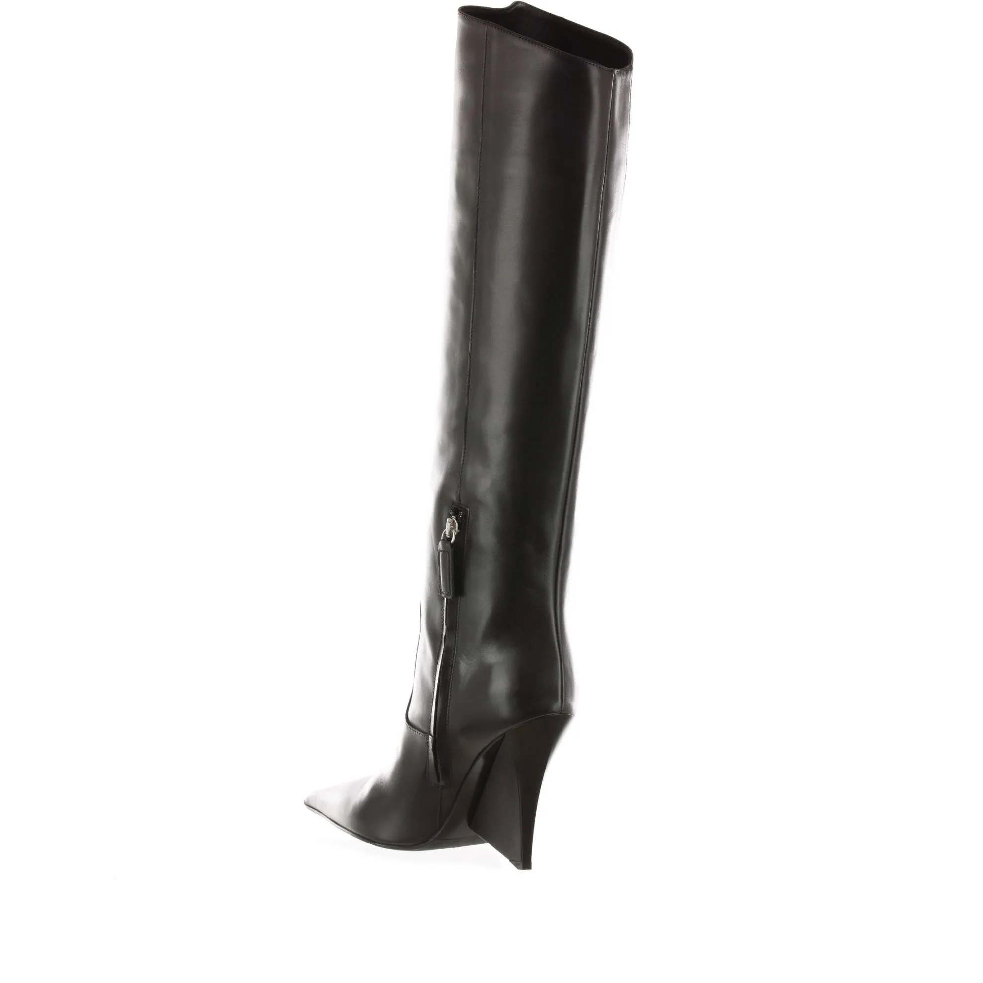 Stivale a punta in pelle con zeppa slim