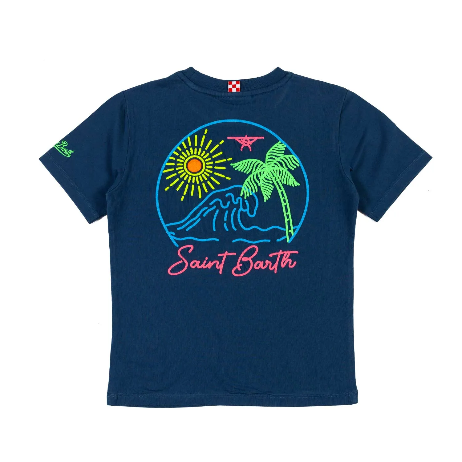 T-Shirt Blu Scuro Con Ricami Multicolor