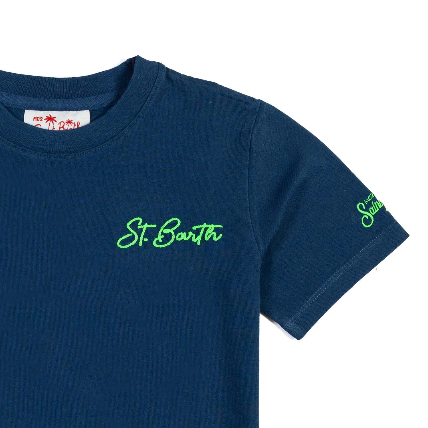 T-Shirt Blu Scuro Con Ricami Multicolor
