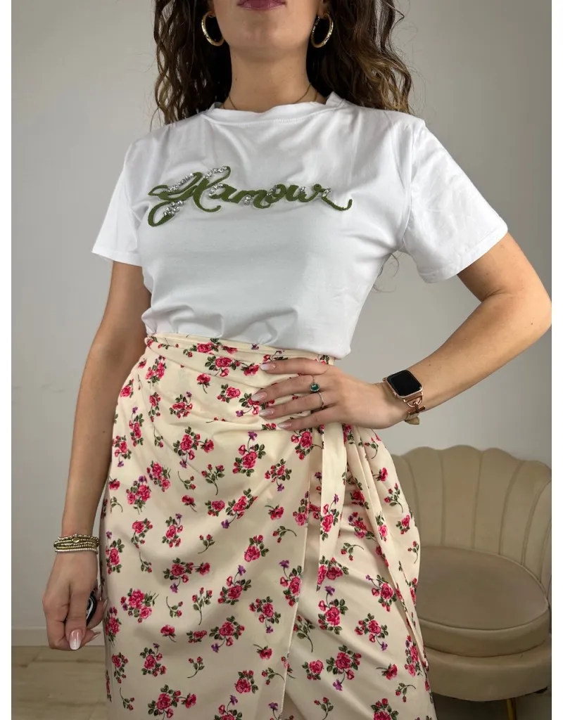 T-SHIRT GLAMOUR BIANCA/VERDE