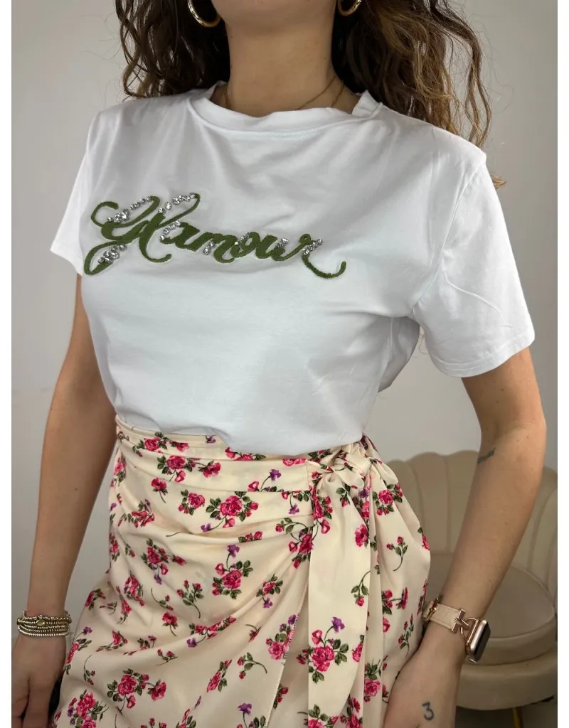 T-SHIRT GLAMOUR BIANCA/VERDE