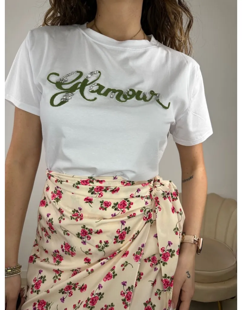 T-SHIRT GLAMOUR BIANCA/VERDE