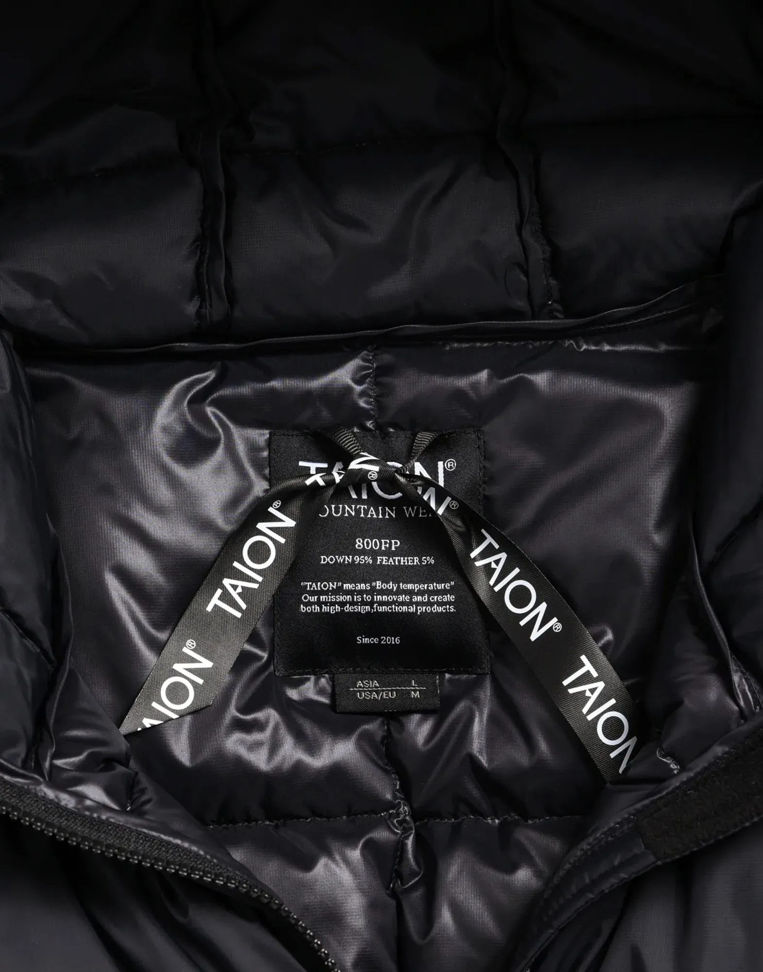 TAION Piumino Lungo Mountain con Cappuccio Black