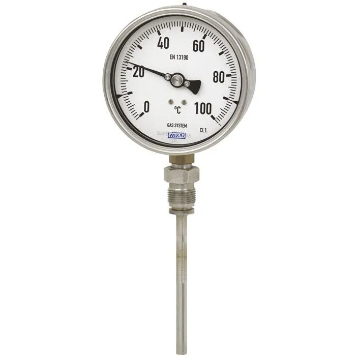 Termometro a quadrante WIKA, 0 → 100 °C Classe 2 per EN 13190, Ø quadrante 100mm, Quadrante