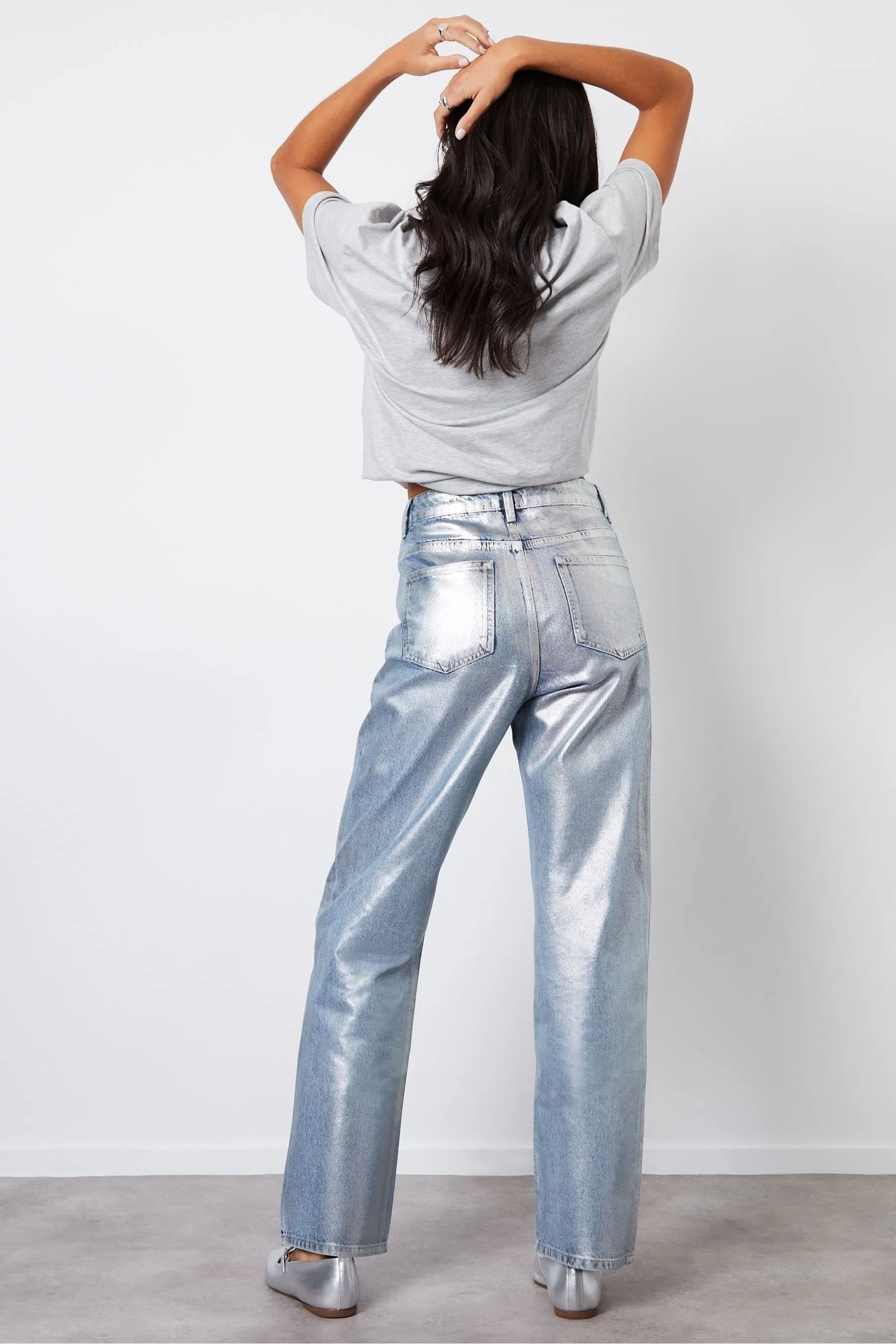 Threadbare - Dettagli metallizzati Denim Jeans spalmata con fondo ampio