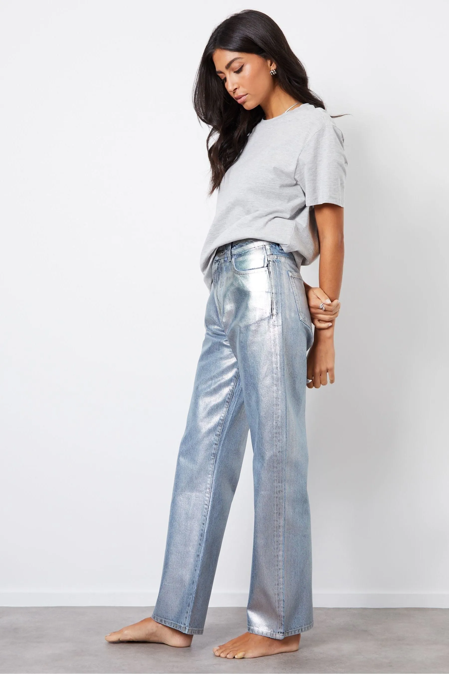 Threadbare - Dettagli metallizzati Denim Jeans spalmata con fondo ampio