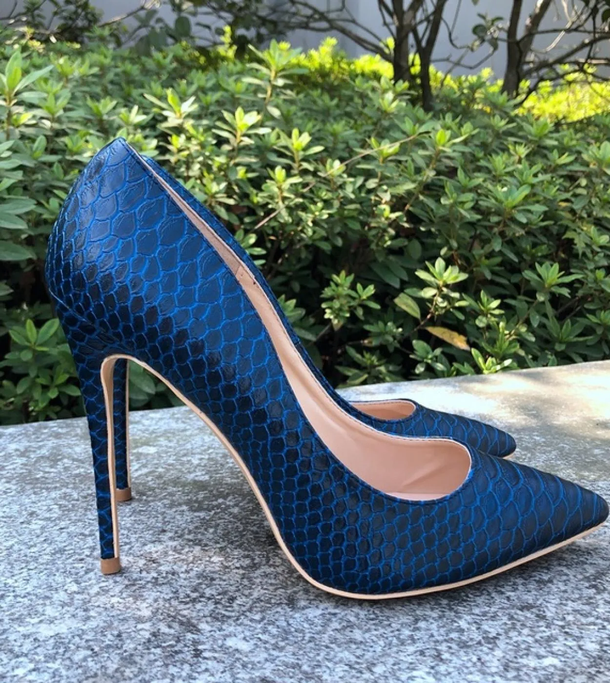 Tikicup Croceffect Donna Paterned Tacchi alti Blu navy Punta a punta Tacchi a spillo Ladies Slip On Pumps Party Dress Shoes Pum