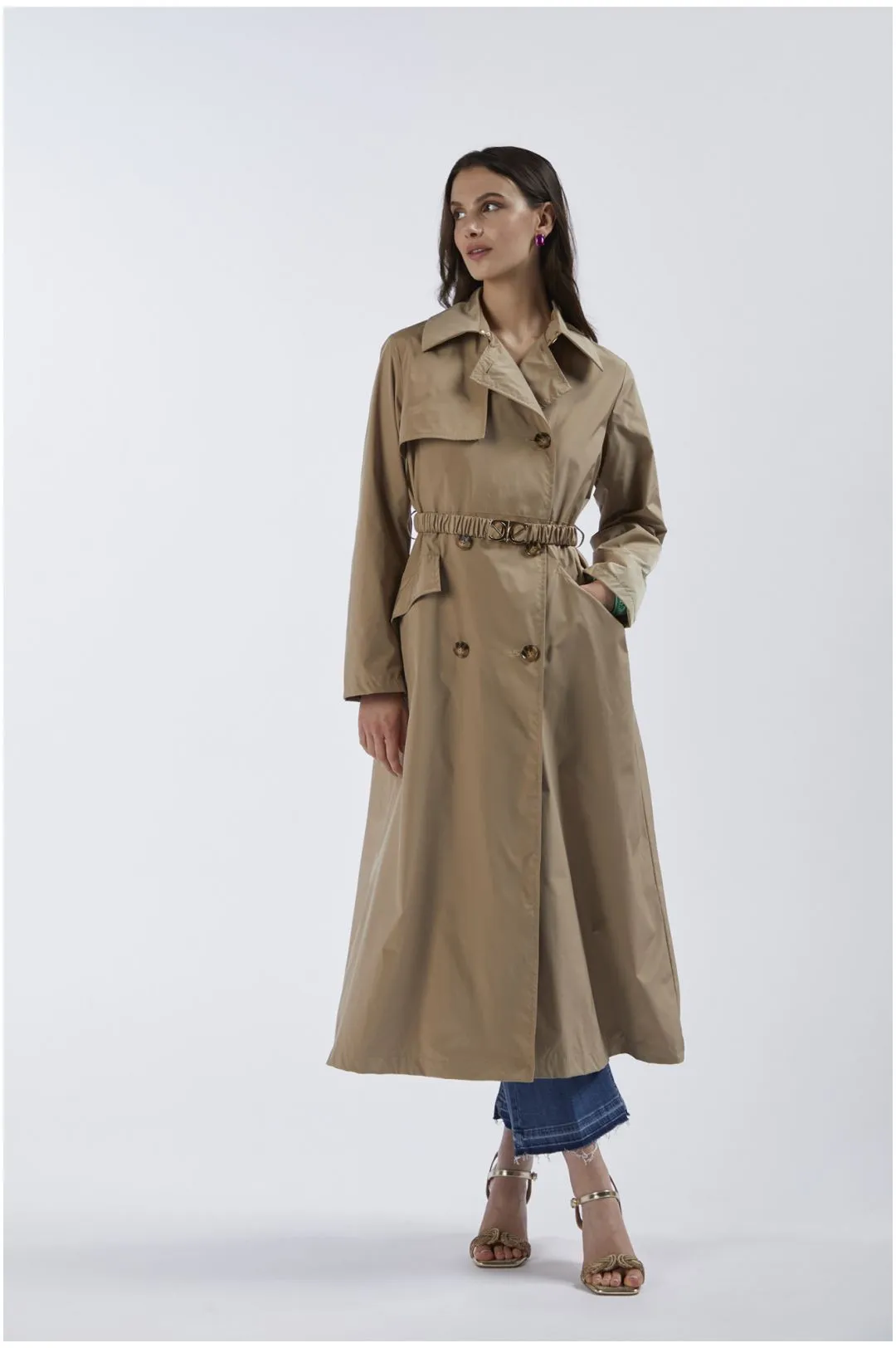 trench lungo con cintura ginger