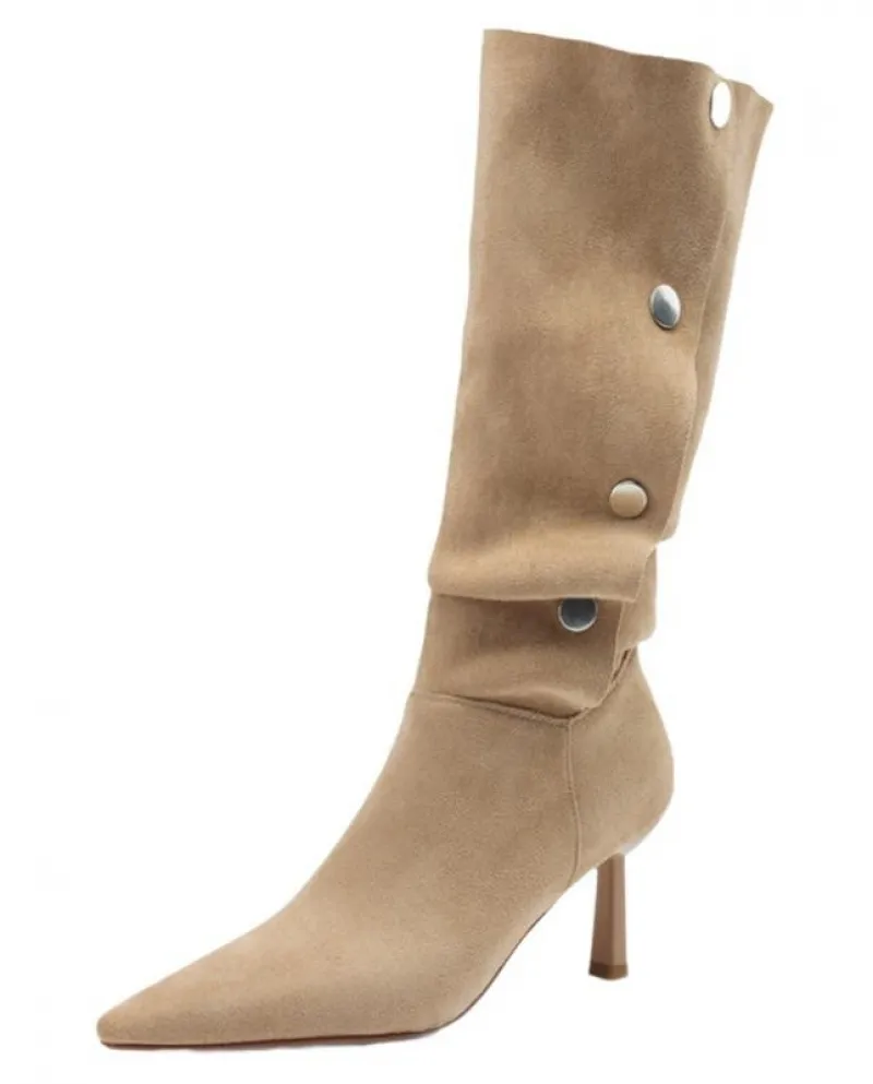 Two-wear ~ Large-circled High Boots For Women, Western Boots,  And  Fashionable And  Rivets, Pointed Toes, Stilettos, Hi