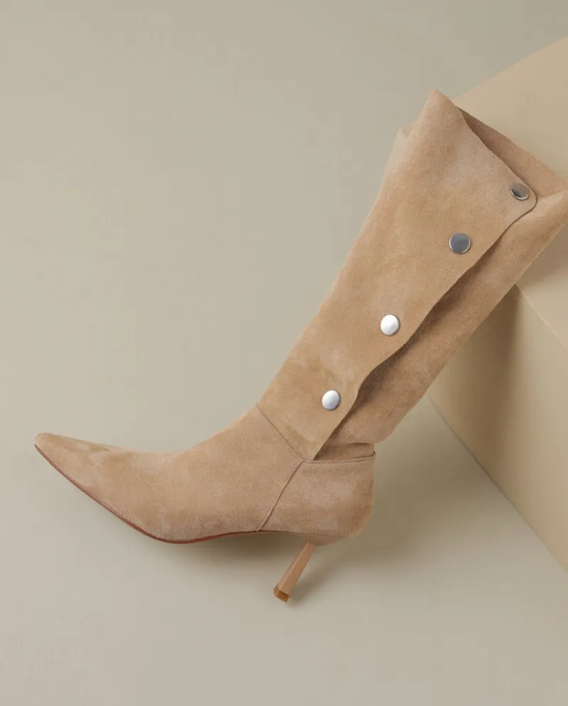 Two-wear ~ Large-circled High Boots For Women, Western Boots,  And  Fashionable And  Rivets, Pointed Toes, Stilettos, Hi
