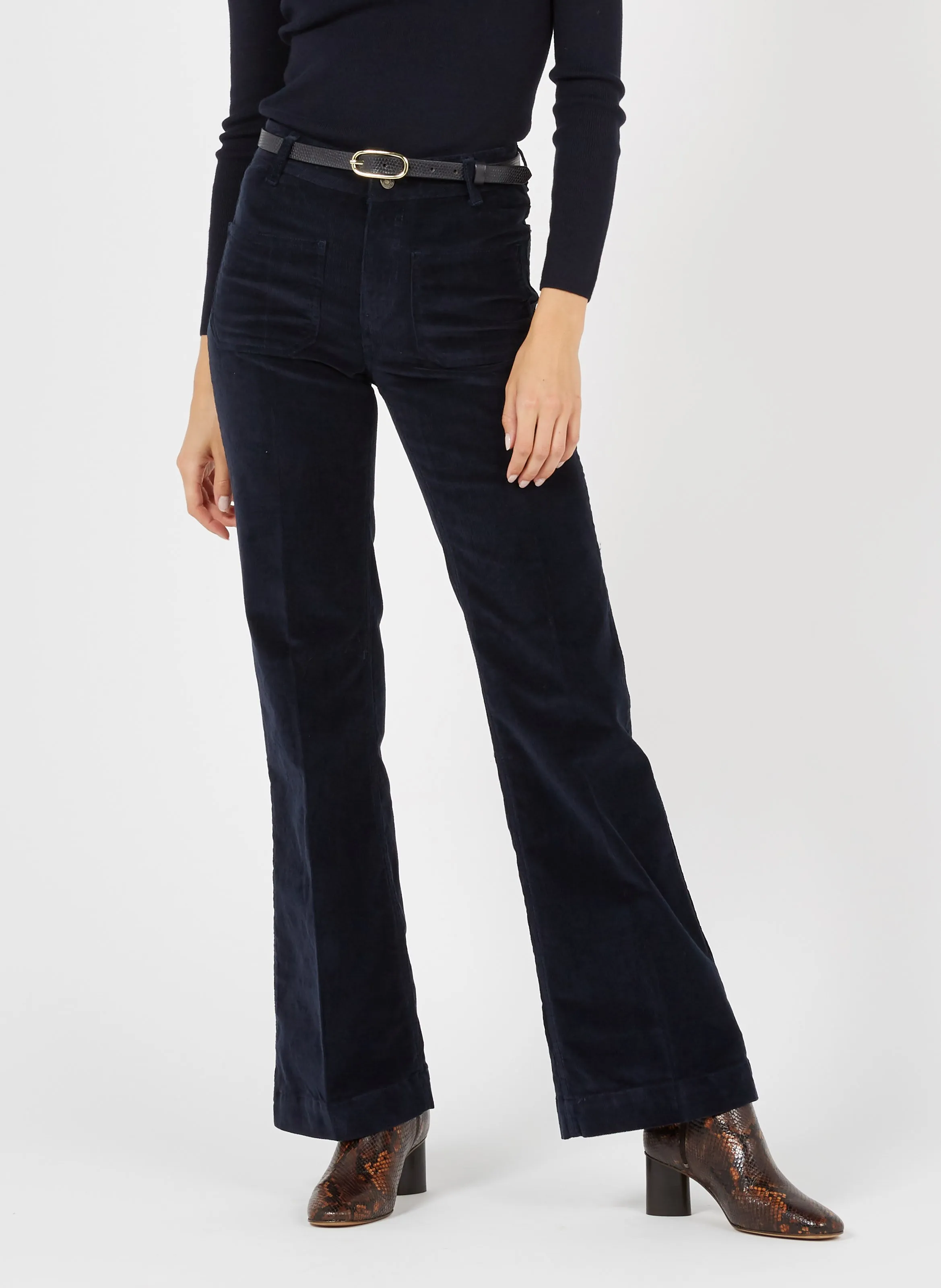  VANESSA BRUNO   DOMPAY - Pantaloni svasati in misto cotone a coste | Blu
