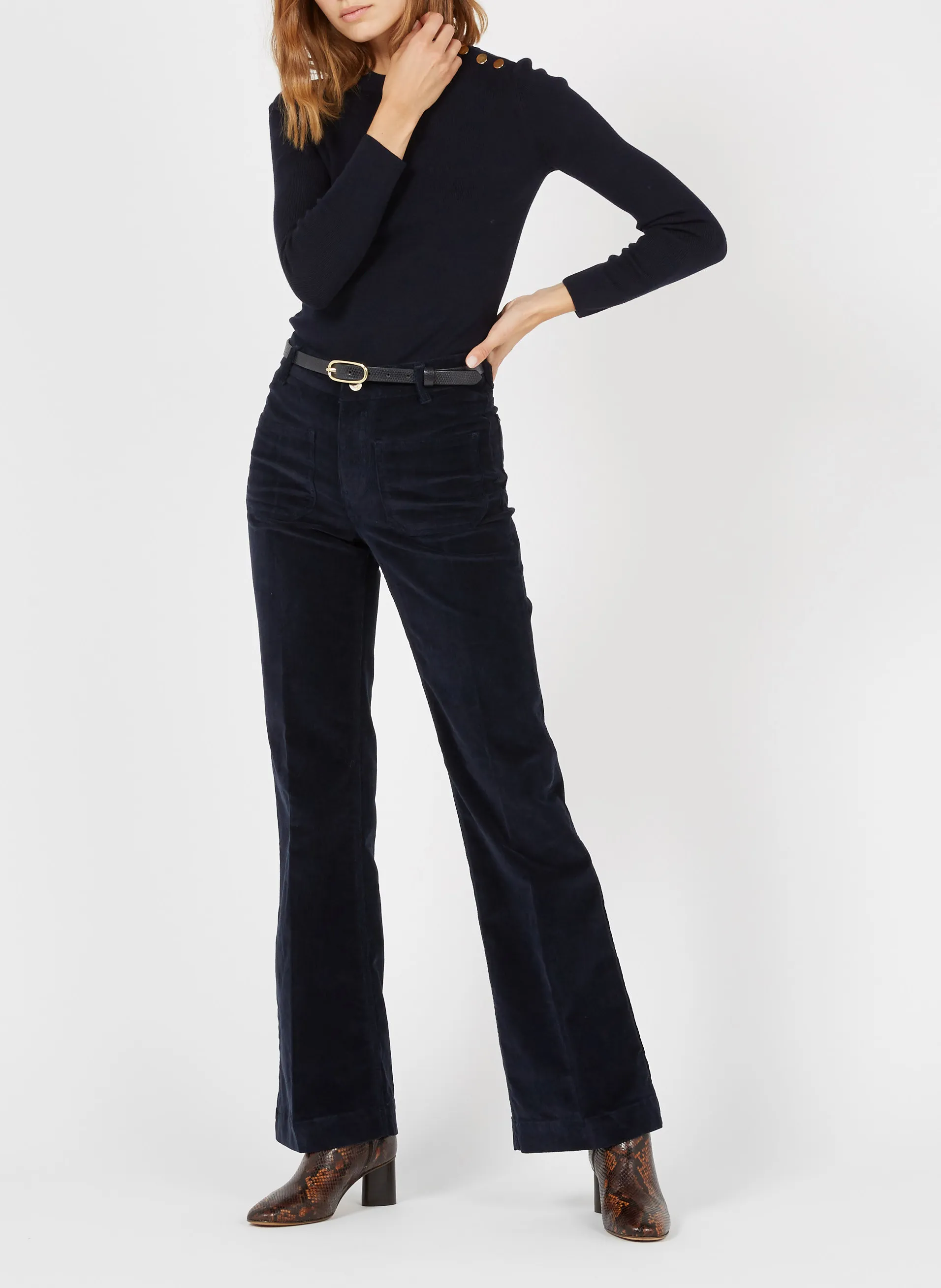  VANESSA BRUNO   DOMPAY - Pantaloni svasati in misto cotone a coste | Blu