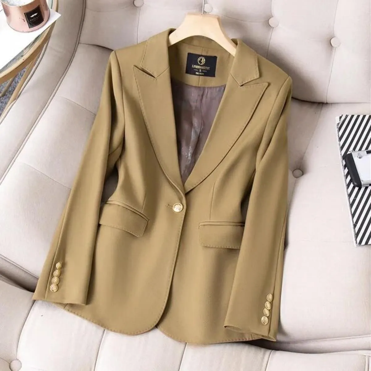 Xfpv Donna Casual Singolo Bottone Slim Manica Lunga Kaki Giacca di Lana Temperamento Cappotto Giacca Moda Nuova Marea Autunno 20