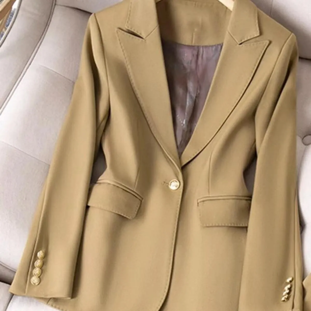 Xfpv Donna Casual Singolo Bottone Slim Manica Lunga Kaki Giacca di Lana Temperamento Cappotto Giacca Moda Nuova Marea Autunno 20