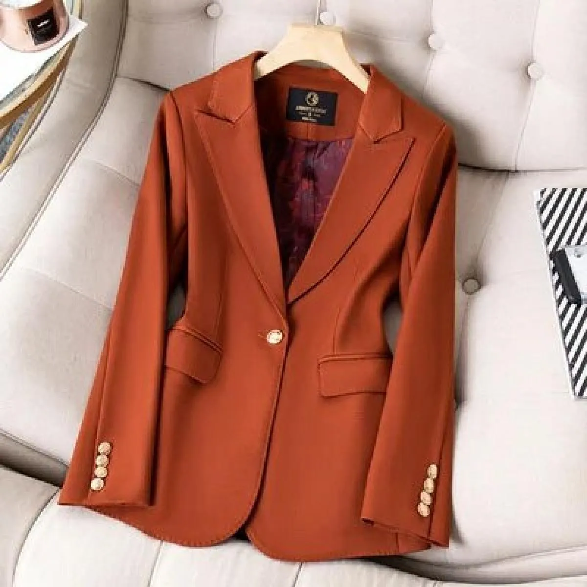 Xfpv Donna Casual Singolo Bottone Slim Manica Lunga Kaki Giacca di Lana Temperamento Cappotto Giacca Moda Nuova Marea Autunno 20