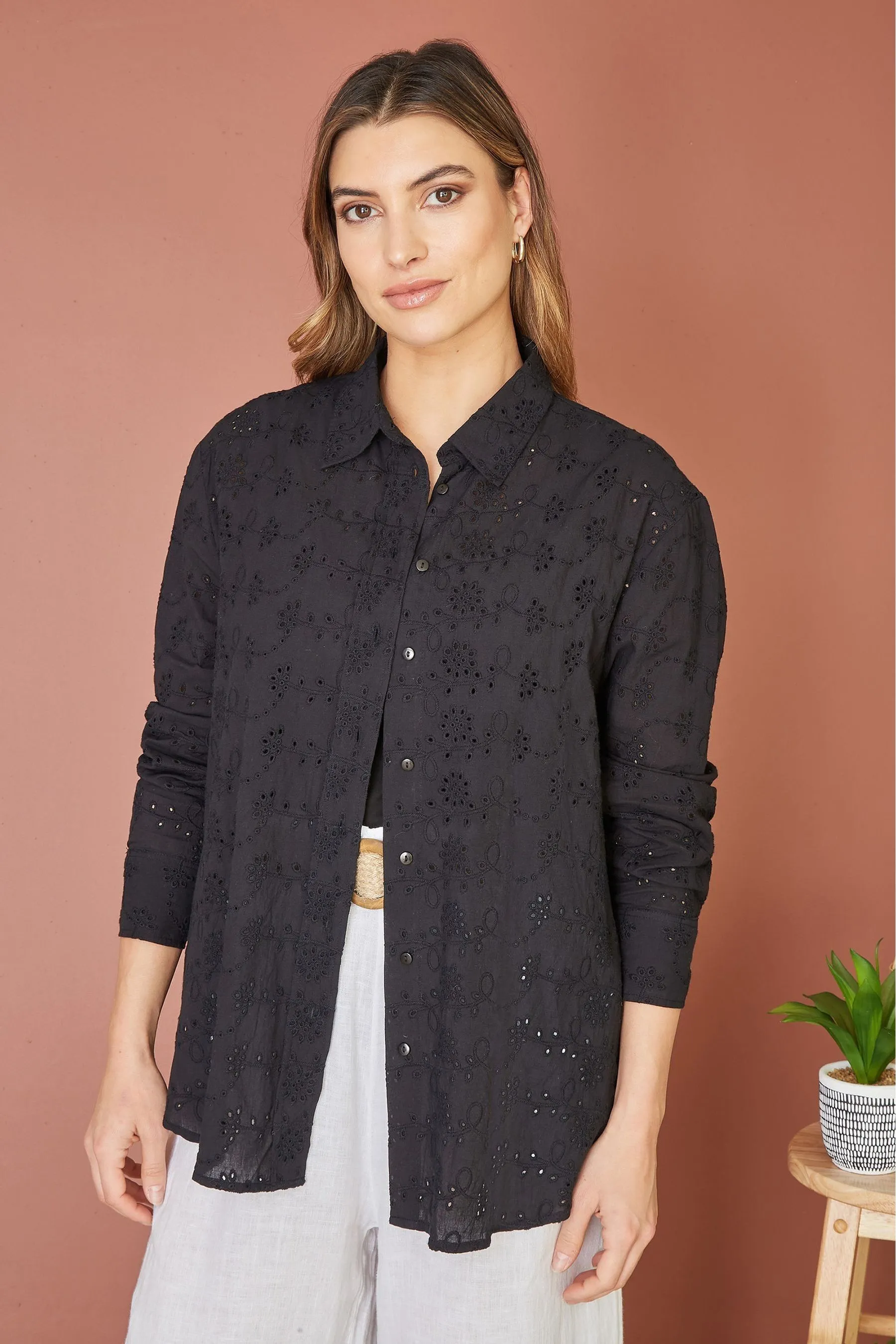 Yumi Relaxed 100% Camicia in ricamo di cotone inglese    